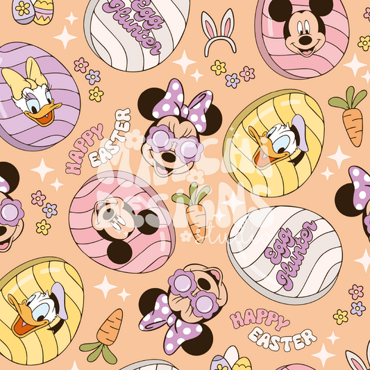 Orange Easter Magical Mouse Ears Seamless Pattern, Repeat Pattern for Fabric Sublimation