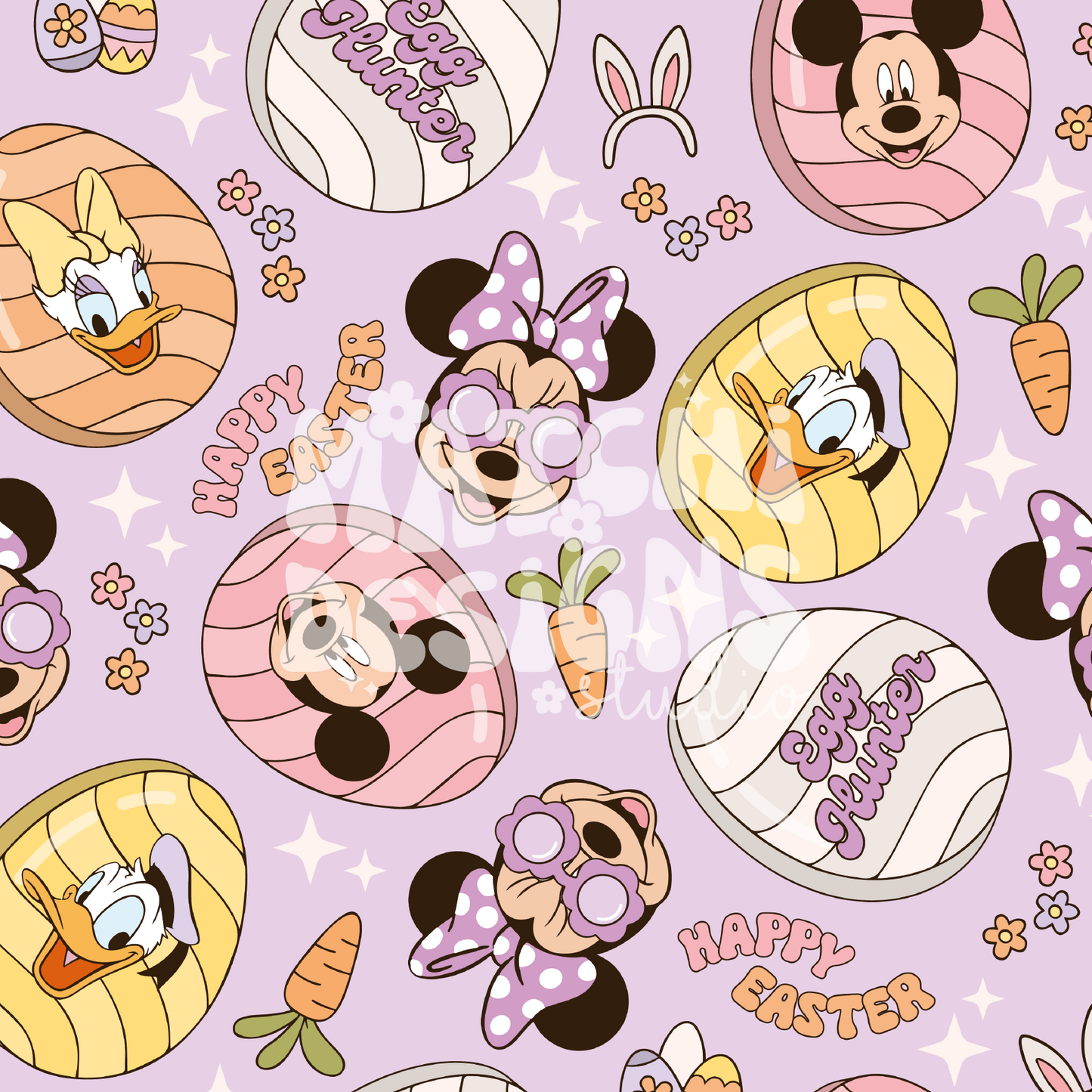 Purple Easter Magical Mouse Ears Seamless Pattern, Repeat Pattern for Fabric Sublimation