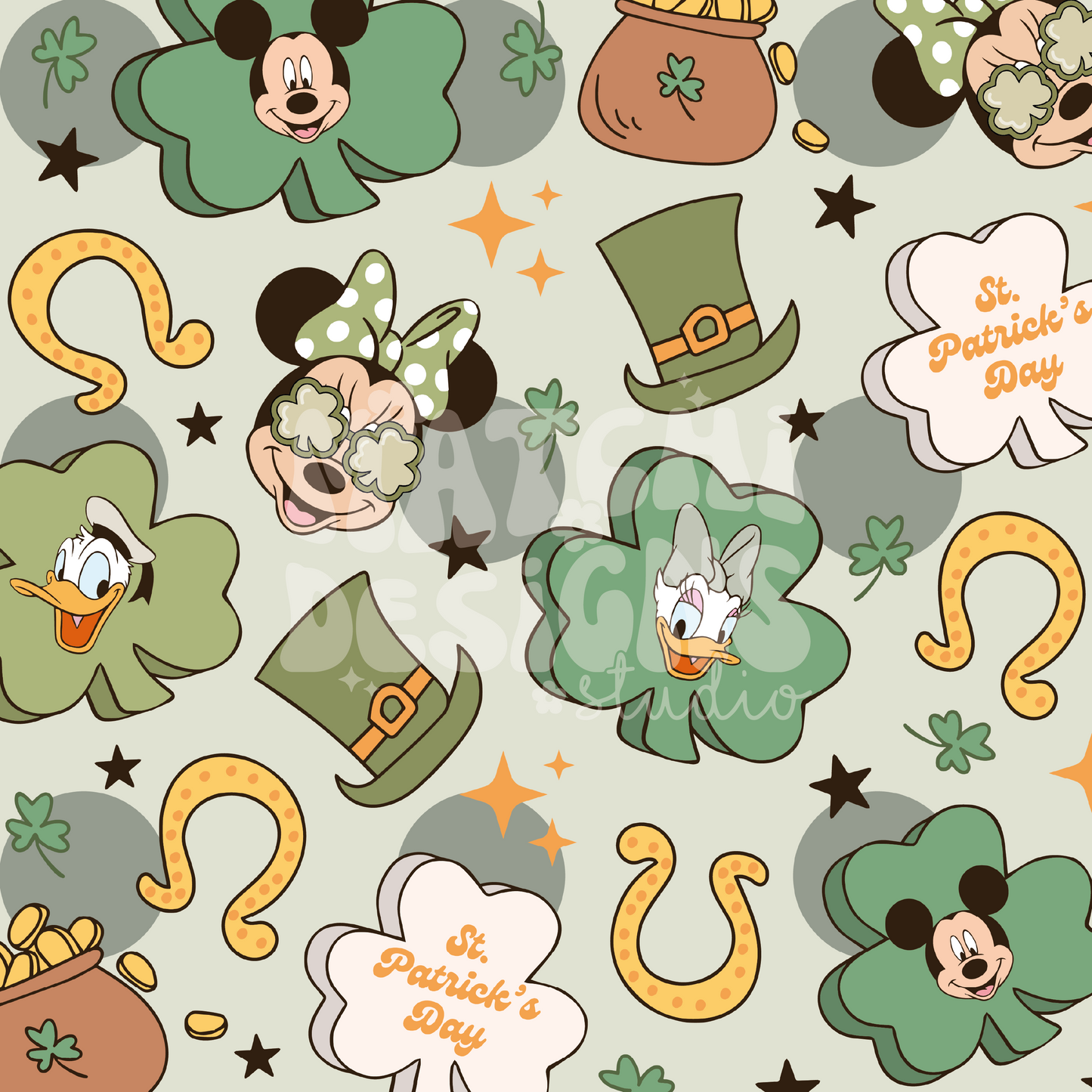 St. Patricks Magical Mouse Ears Seamless Pattern, Repeat Pattern for Fabric Sublimation