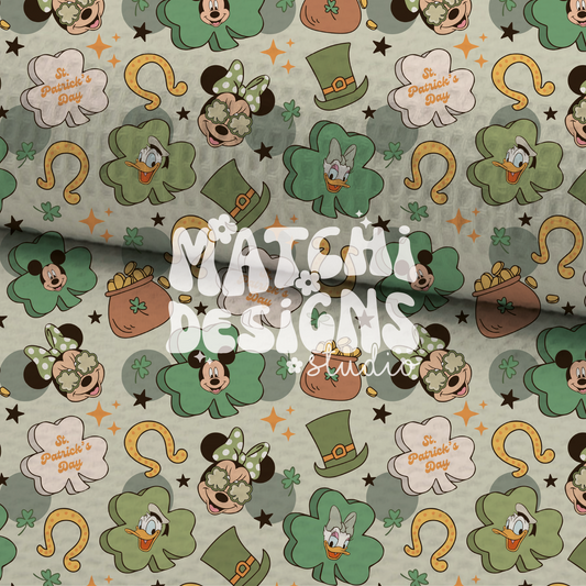 St. Patricks Magical Mouse Ears Seamless Pattern, Repeat Pattern for Fabric Sublimation