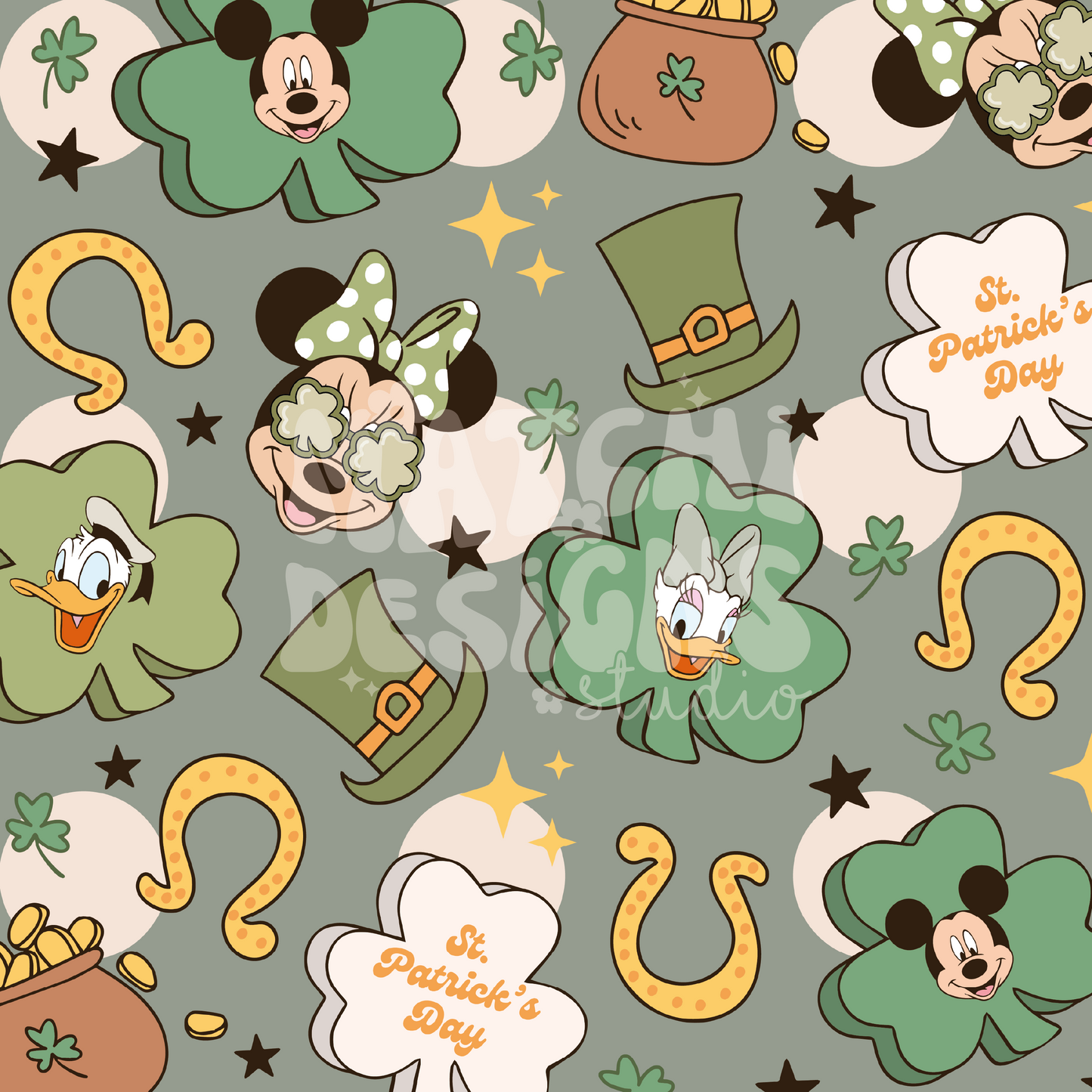 St. Patricks Magical Mouse Ears Seamless Pattern, Repeat Pattern for Fabric Sublimation