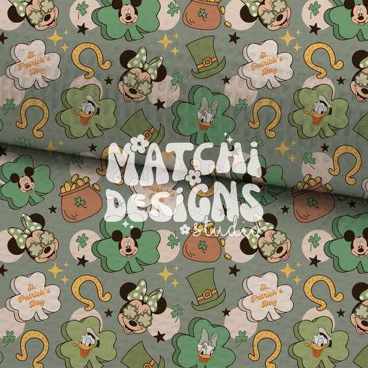 St. Patricks Magical Mouse Ears Seamless Pattern, Repeat Pattern for Fabric Sublimation