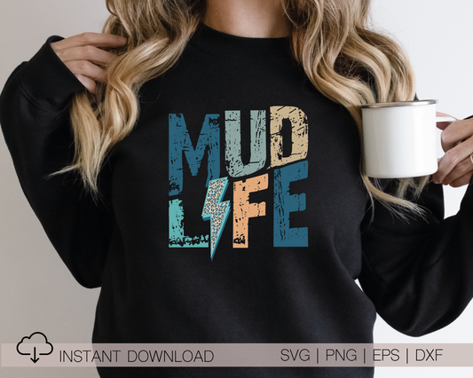 Mud Life SVG PNG | Distressed font Sublimation | Leopard Lightning Bolt | Summer T shirt Design