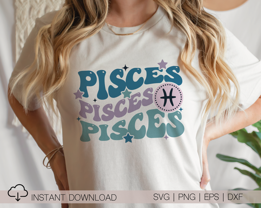 Pisces SVG PNG | Zodiac Sublimation | Retro Vintage Pisces | T shirt Design Cut file