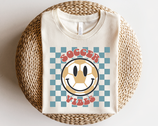 Soccer Vibes SVG PNG | Checkered Smile Face Sublimation | Soccer T shirt Design
