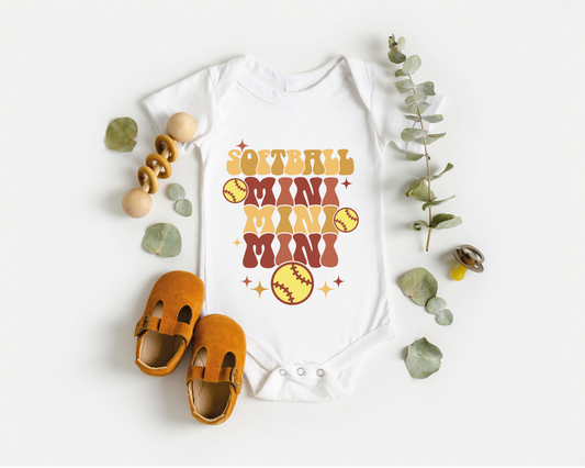 Softball Mini SVG PNG | Groovy Softball Sublimation | Retro Mom Mini T shirt Design