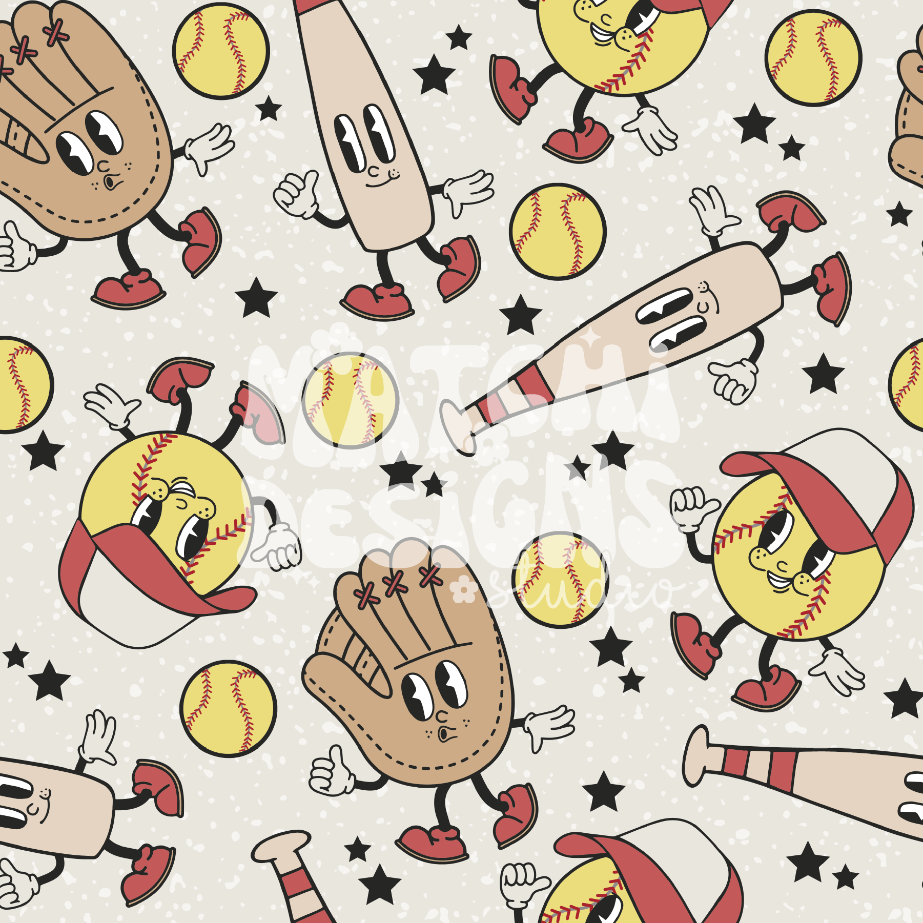 Softball Seamless Pattern, Groovy Softball Repeat Pattern for Fabric S ...