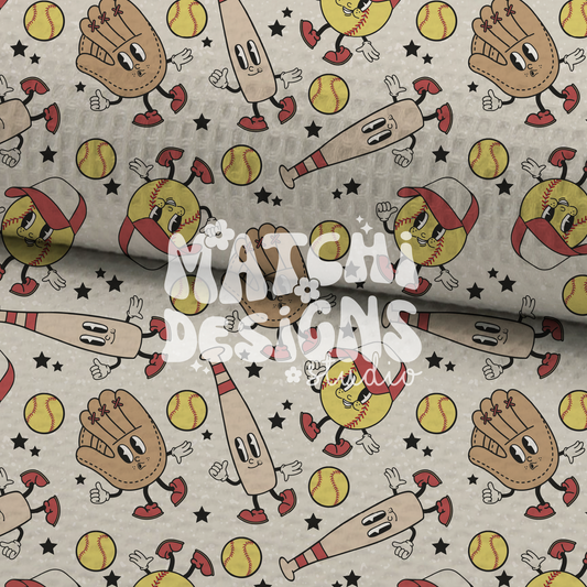 Softball Seamless Pattern, Groovy Softball Repeat Pattern for Fabric Sublimation