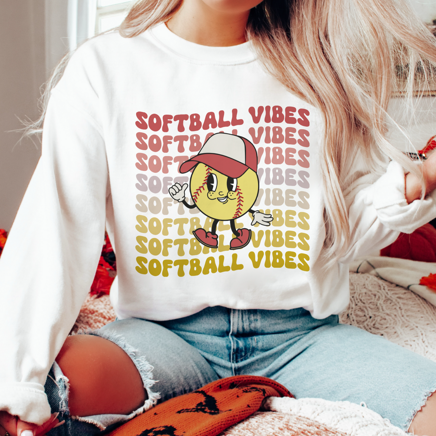 Softball Vibes SVG PNG | Retro Softball Character Sublimation | Groovy T shirt Design