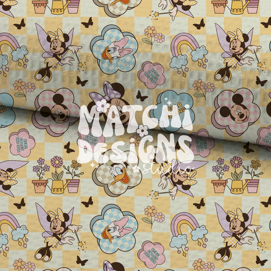 Yellow Spring Magical Mouse Ears Seamless Pattern, Repeat Pattern for Fabric Sublimation