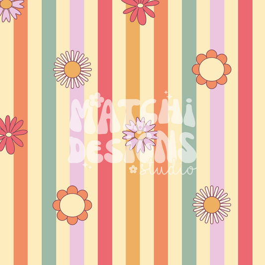 Summer Stripes and Flowers Seamless Pattern, Repeat Pattern for Fabric Sublimation