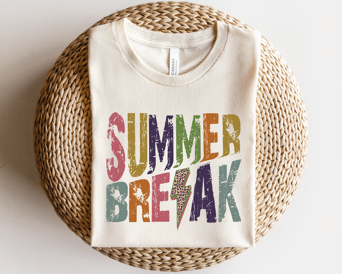 Summer Break SVG PNG | Distressed font Sublimation | Leopard Lightning Bolt | Summer T shirt Design