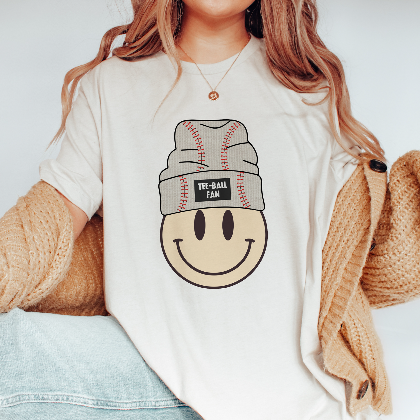 Tee Ball Beanie Smile PNG | Retro T-Ball Fan Sublimation | Groovy T shirt Design