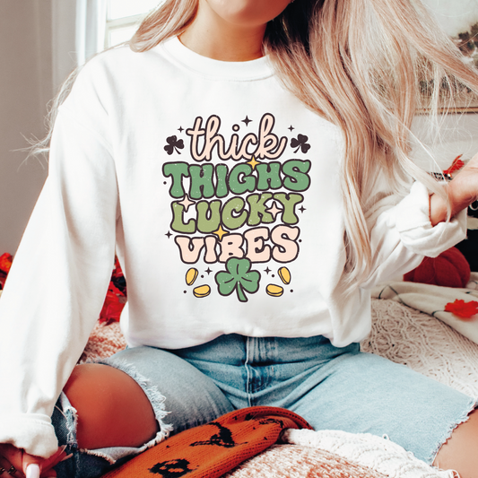 Thick Thighs & Lucky Vibes PNG SVG | St. Patricks Day Sublimation | Retro Tshirt Desig