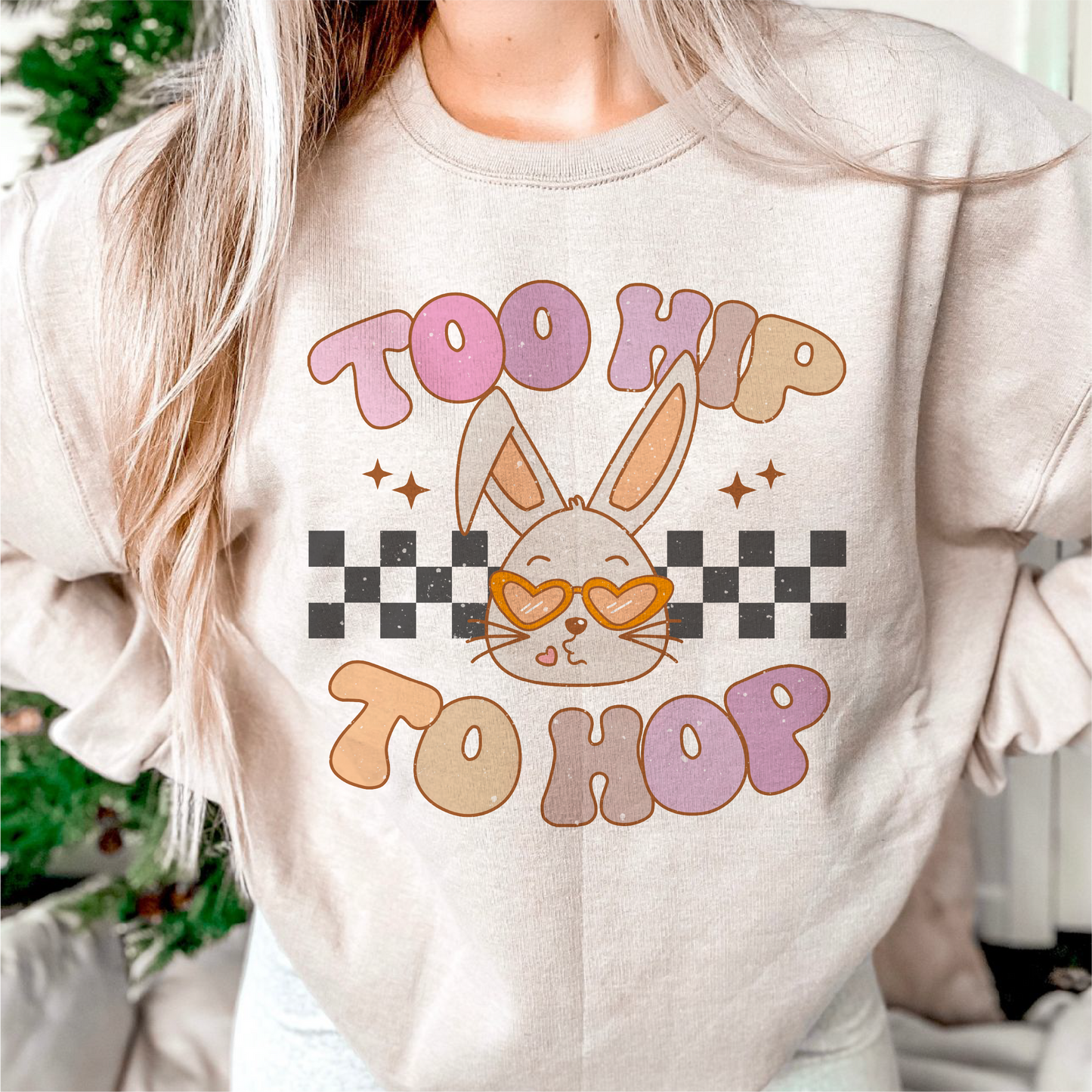 Too Hip To Hop PNG SVG | Retro Easter Sublimation | Groovy Hunny Bunny T shirt Design