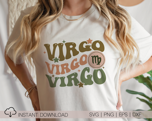 Virgo SVG PNG | Zodiac Sublimation | Retro Vintage Virgo | T shirt Design Cut file