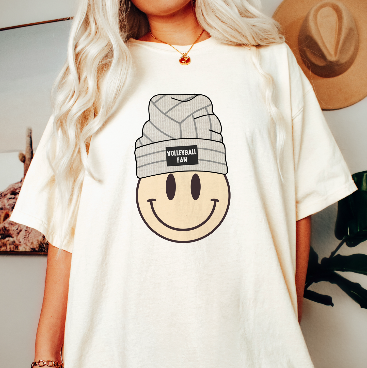 Volleyball Beanie Smile PNG | Retro Volleyball Fan Sublimation | Groovy T shirt Design