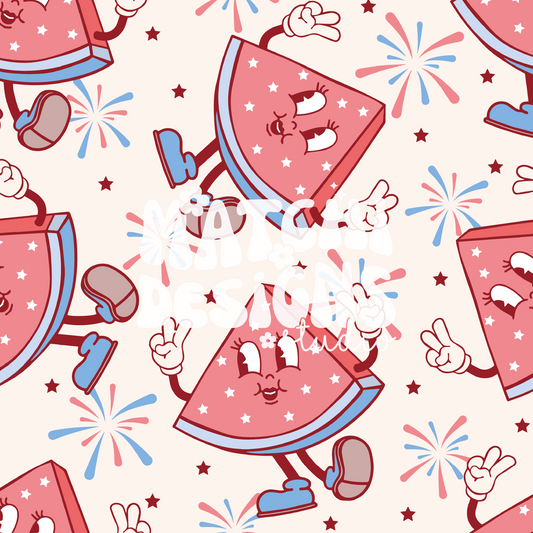 4th of July Watermelon Seamless Pattern, Repeat Pattern for Fabric Sublimation