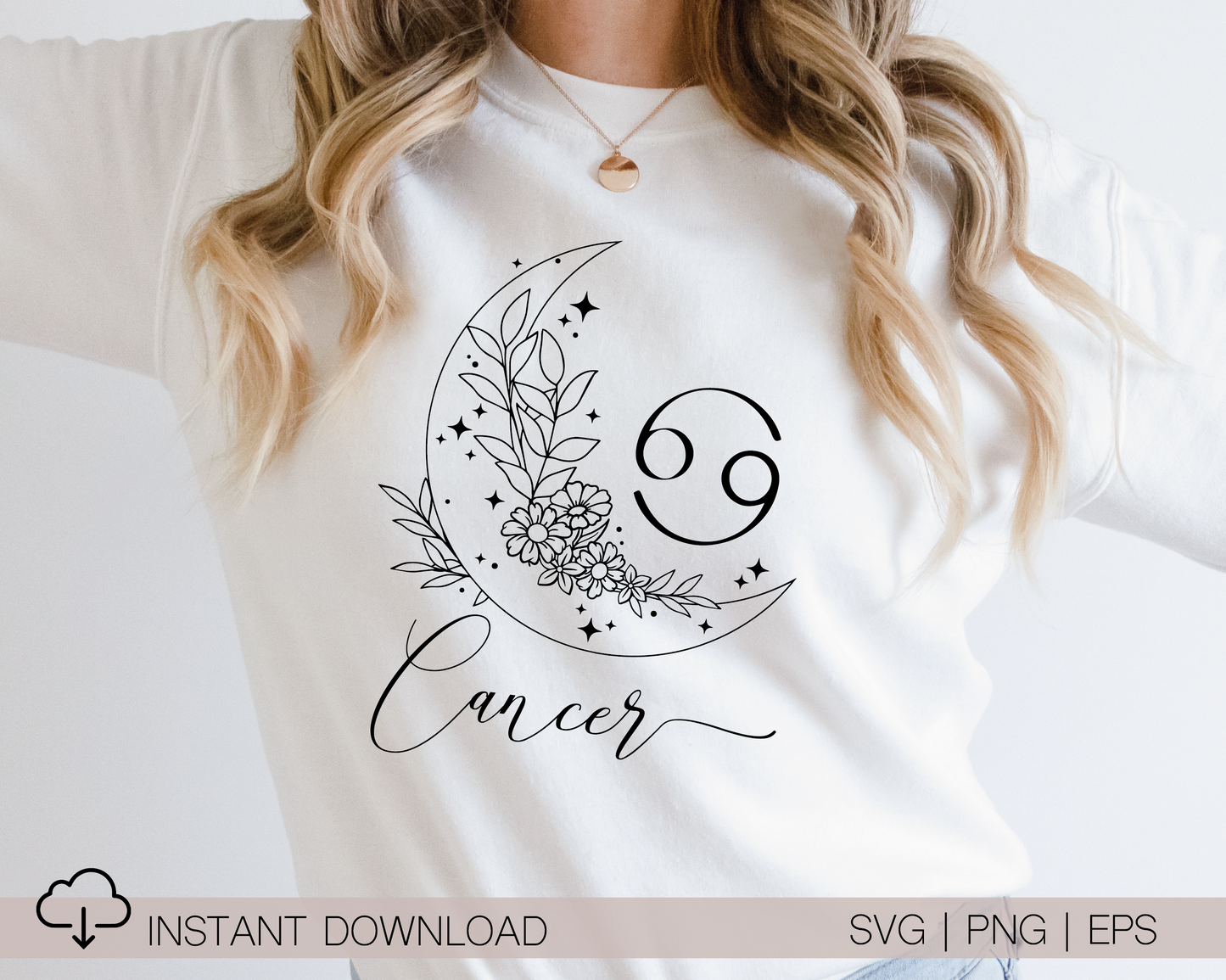 Cancer SVG PNG | Zodiac | Cancer Girl Woman | Floral Moon | T shirt Design Cut file