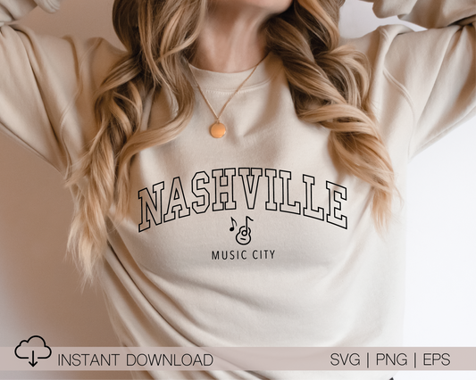 Nashville SVG PNG | Music City Cut File | Vacation T shirt Design Sublimation