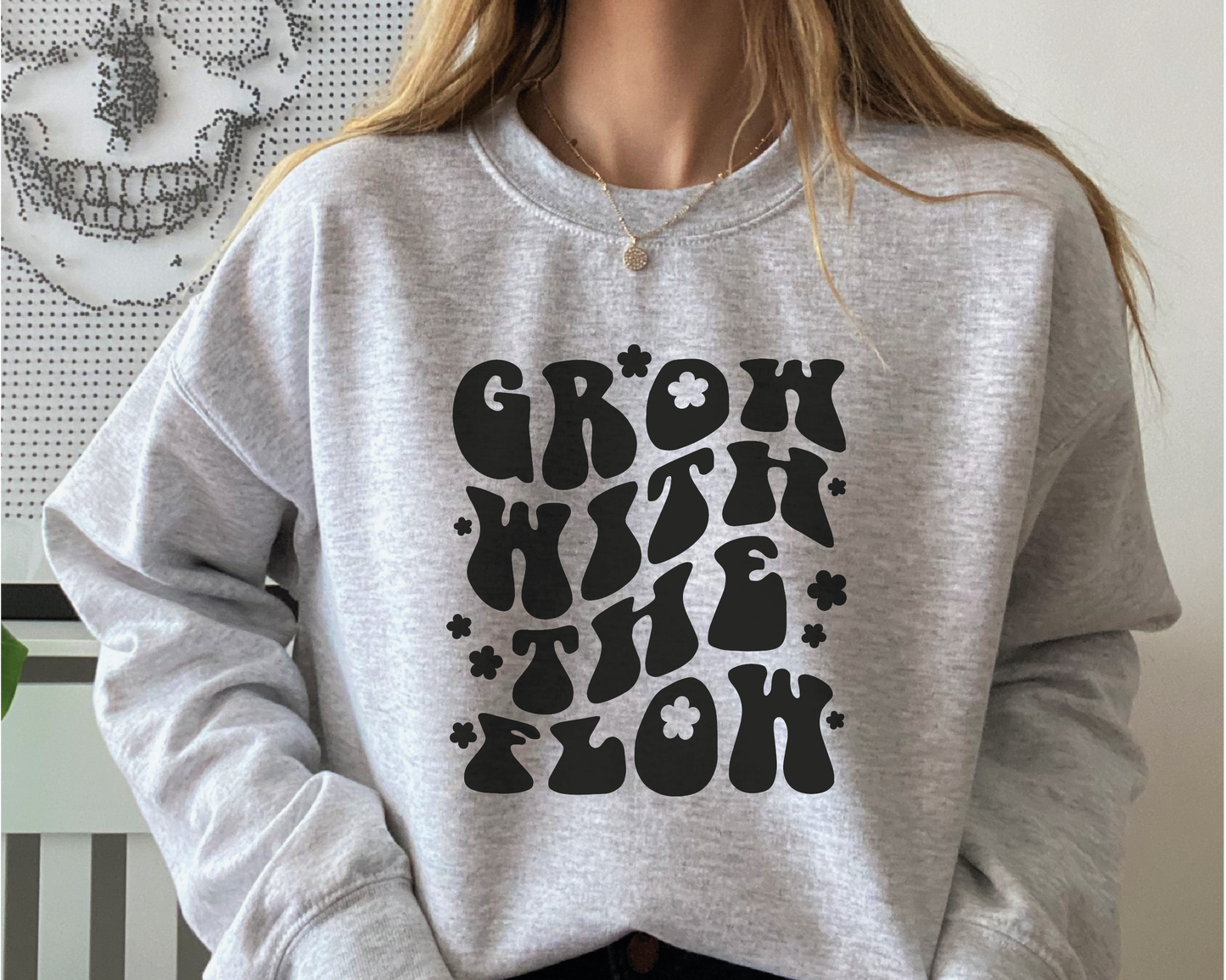 Grow With the Flow SVG PNG | Flower Sublimation | Inspirational | Retro Vintage T shirt Design