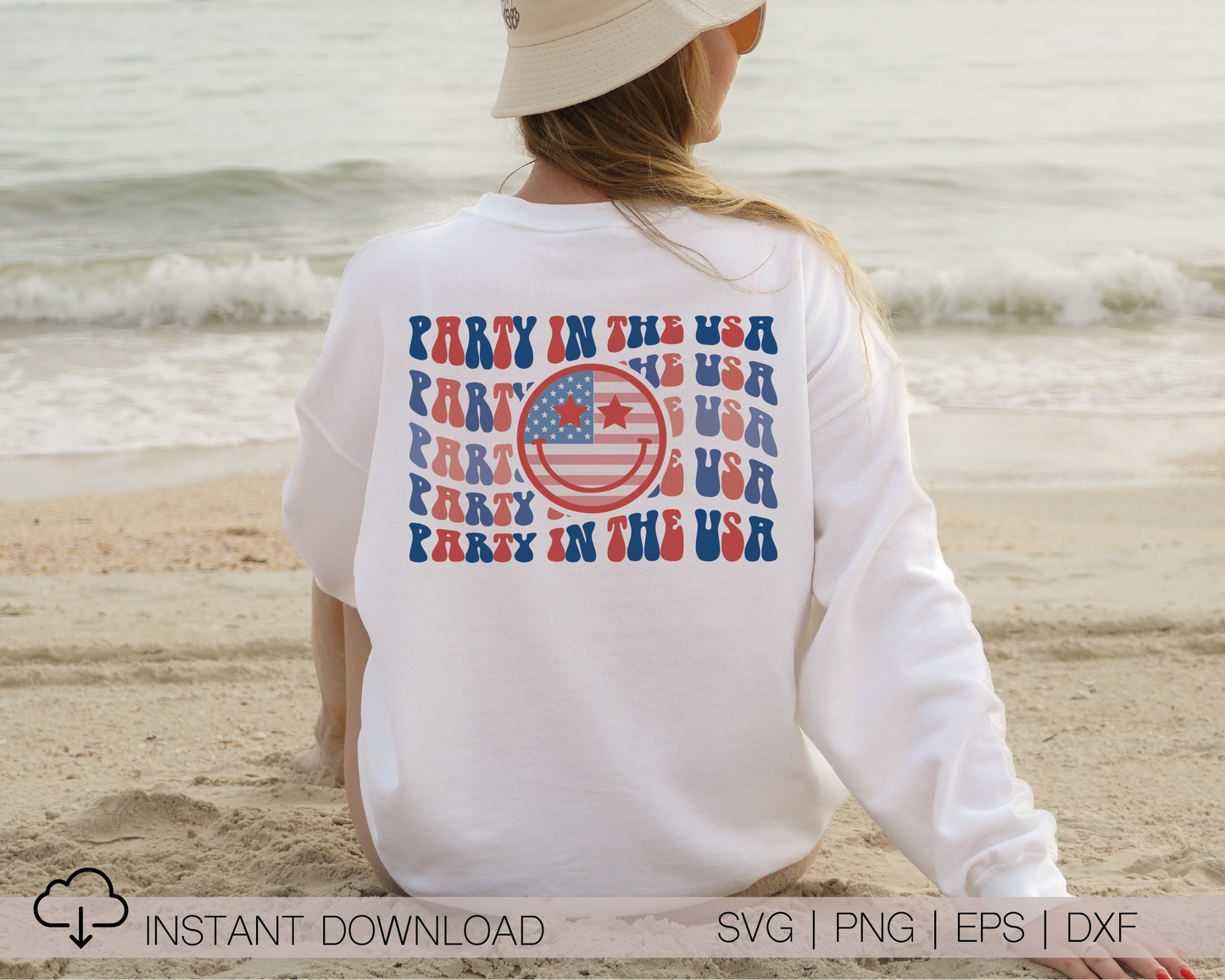 Party in the USA SVG PNG | American Smile Face Sublimation | Fourth of July | Retro Vintage T shirt Design